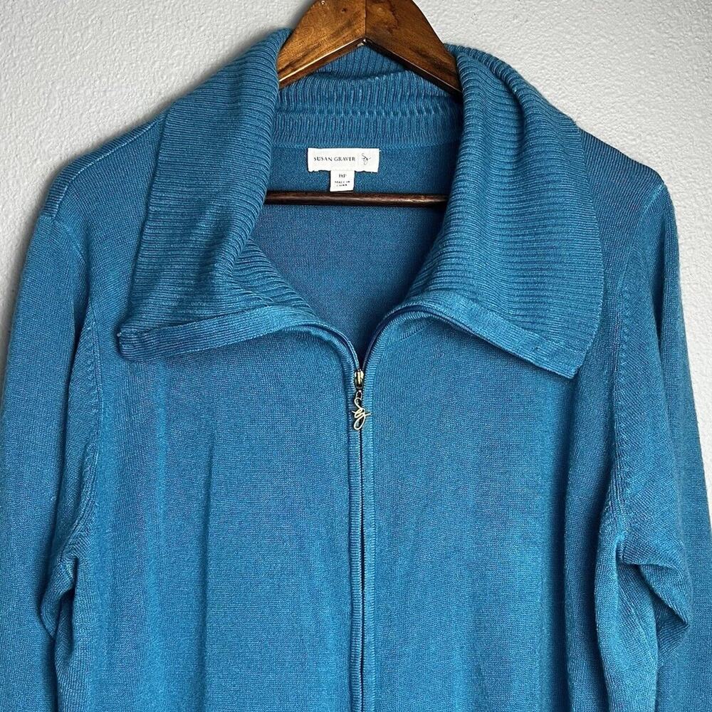 Susan Graver Long Full Zip Cardigan Size‎ 1XP Mock Neck Gold Bling Cottagecore